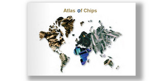 Titelbild für den Atlas der Späne - Kontinente der Welt mit Spänen statt Landmassen